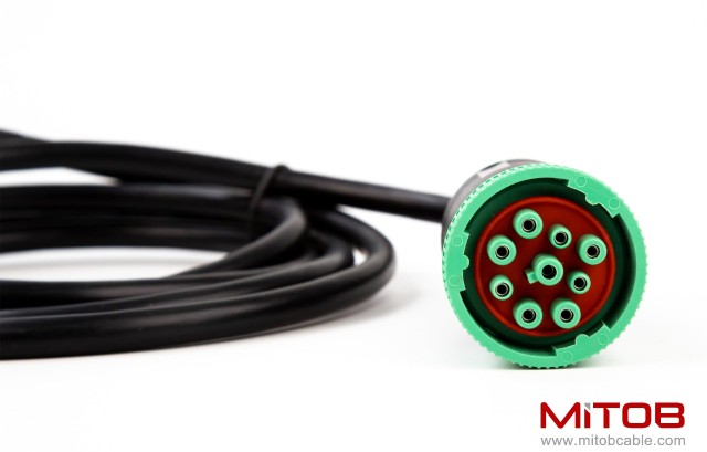 Green Type 2 J1939 Male to Open Pigtail 9pin Cable Truck Diagnostic Scanner Cable