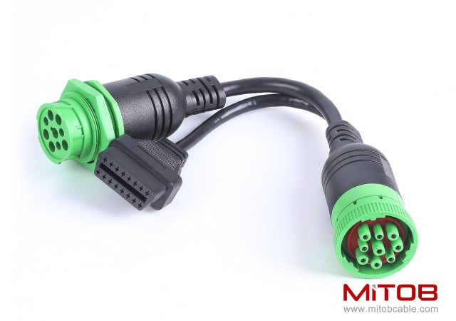 SAE J1939 Type 2 Male to Female to OBD2 Female Port Splitter Cable