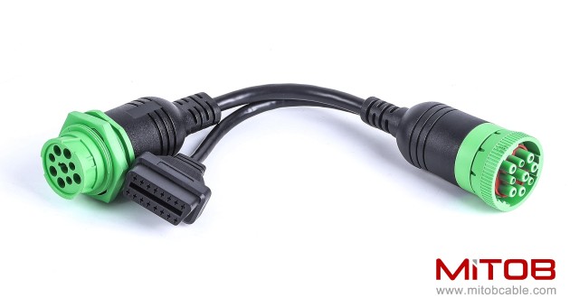 SAE J1939 Type 2 Male to Female to OBD2 Female Port Splitter Cable