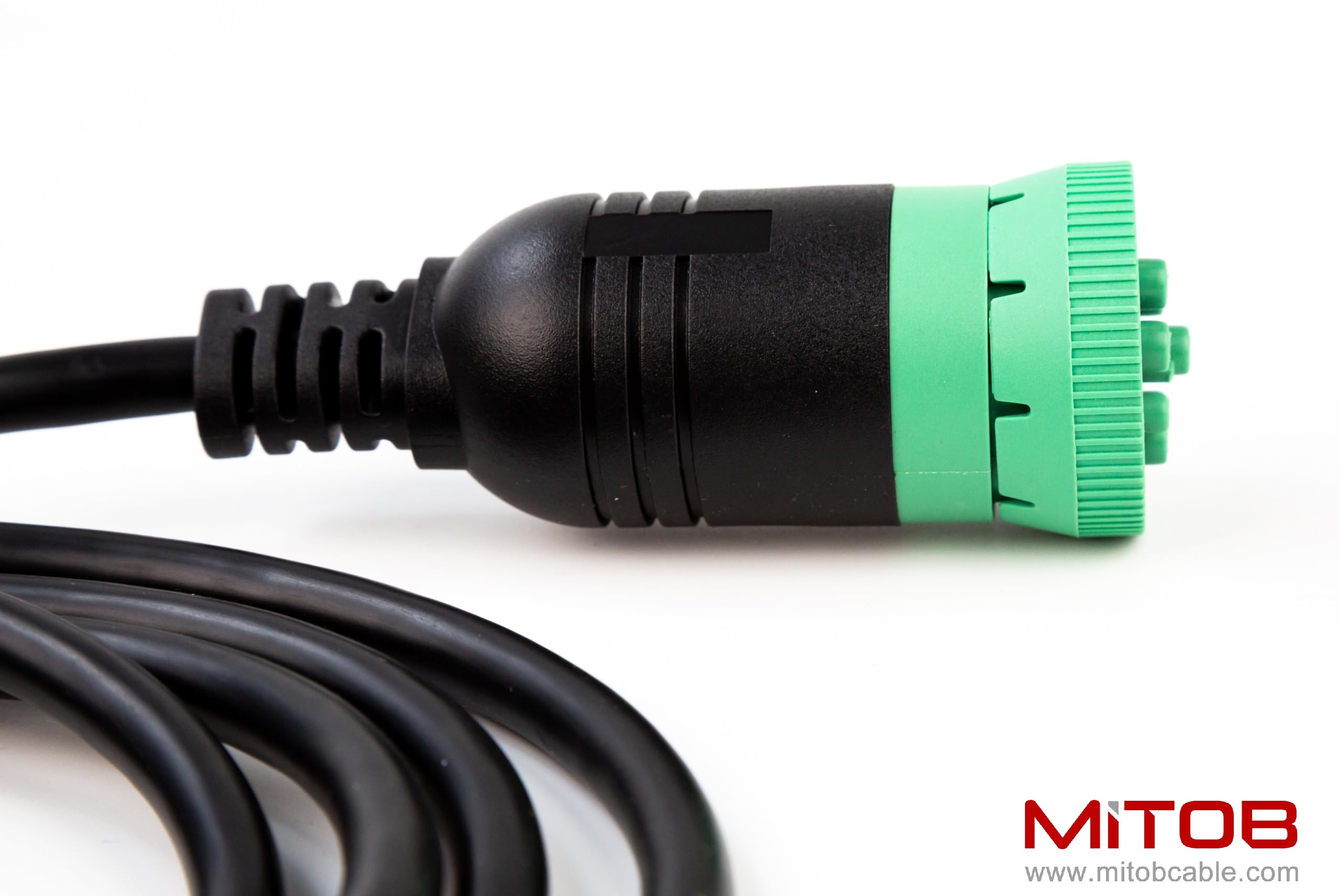 Green Type 2 J1939 Male to Open Pigtail 9pin Cable Truck Diagnostic Scanner Cable