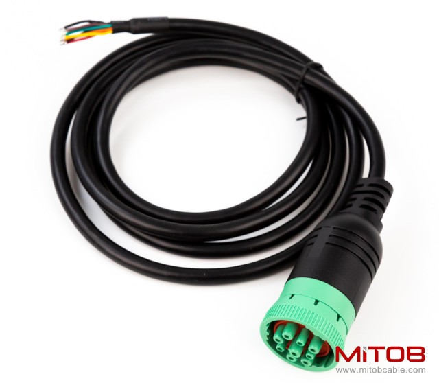 Green Type 2 J1939 Male to Open Pigtail 9pin Cable Truck Diagnostic Scanner Cable