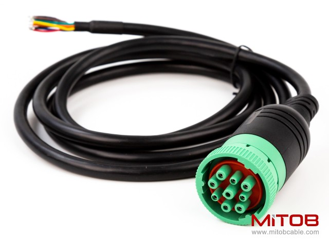 Green Type 2 J1939 Male to Open Pigtail 9pin Cable Truck Diagnostic Scanner Cable