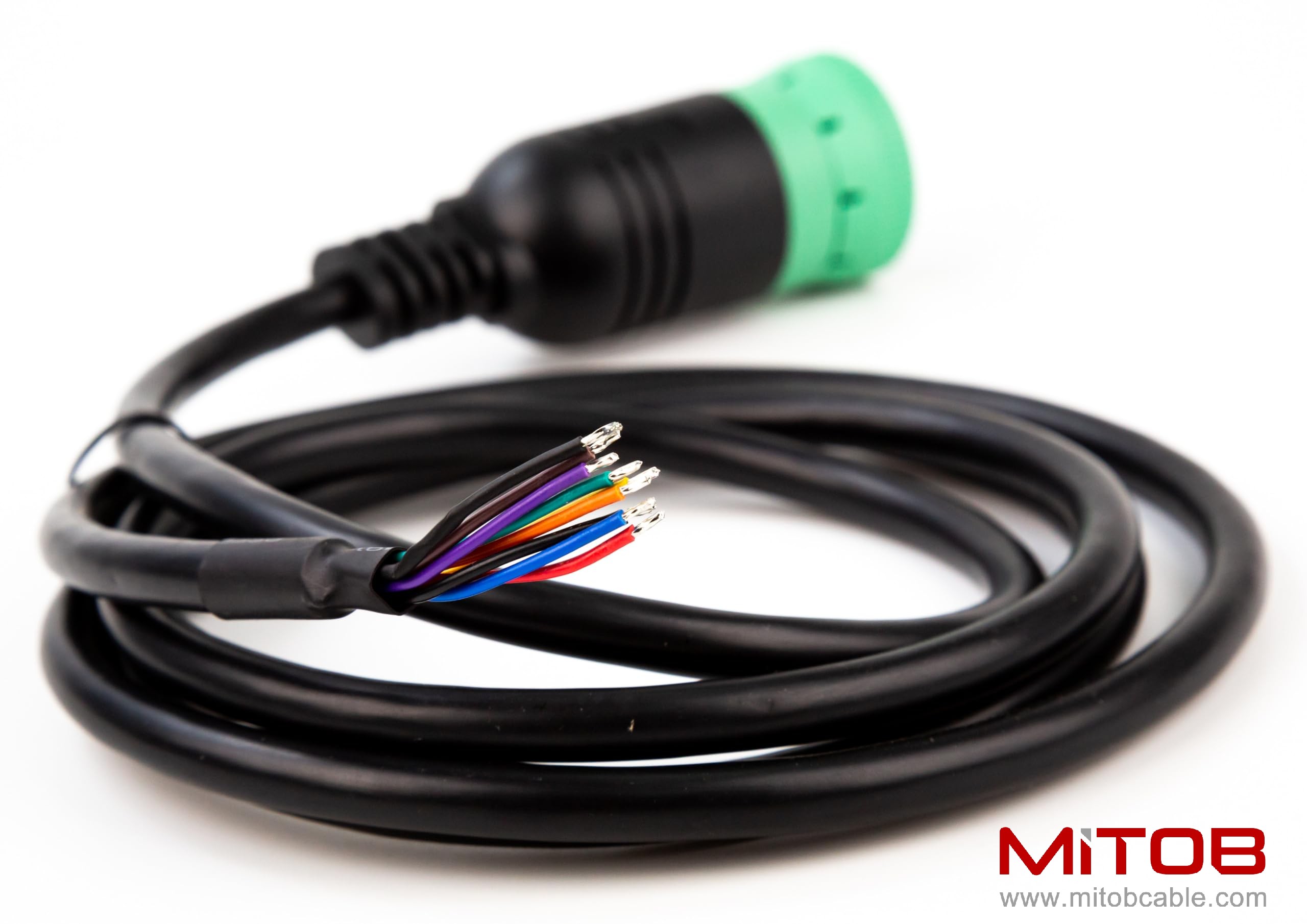 Green Type 2 J1939 Male to Open Pigtail 9pin Cable Truck Diagnostic Scanner Cable