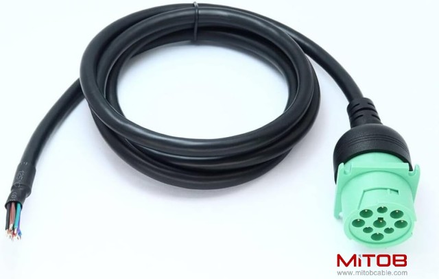 Green Type 2 J1939 Female to Open Pigtail 9pin Cable 6ft