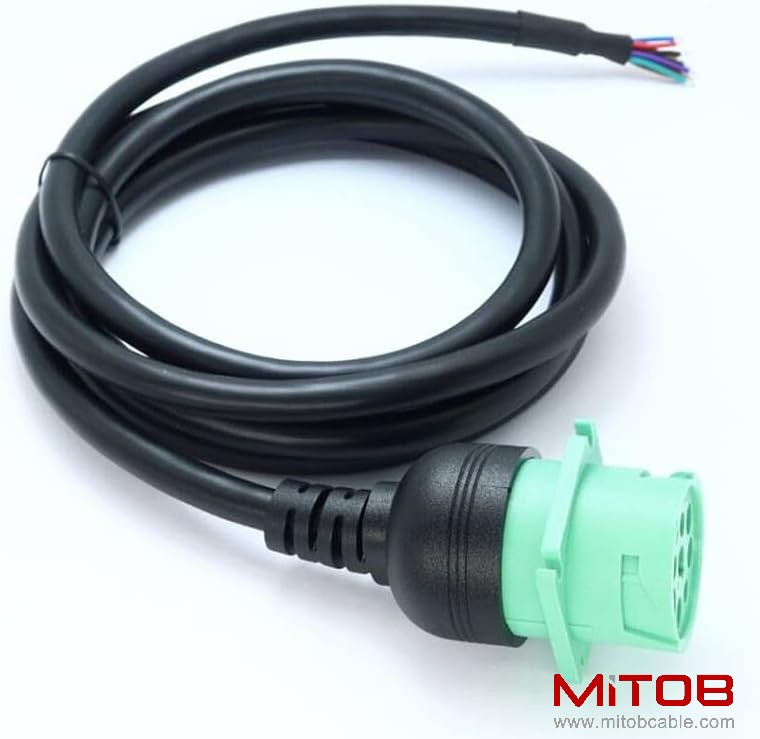Green Type 2 J1939 Female to Open Pigtail 9pin Cable 6ft