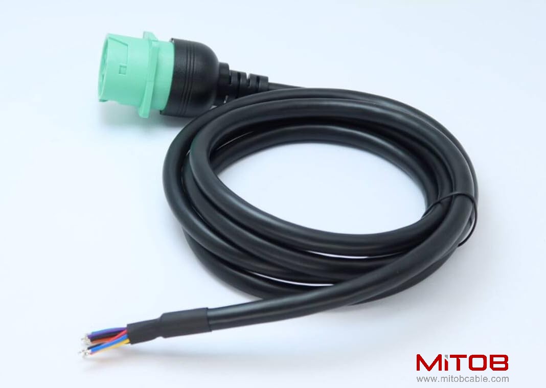 Green Type 2 J1939 Female to Open Pigtail 9pin Cable 6ft