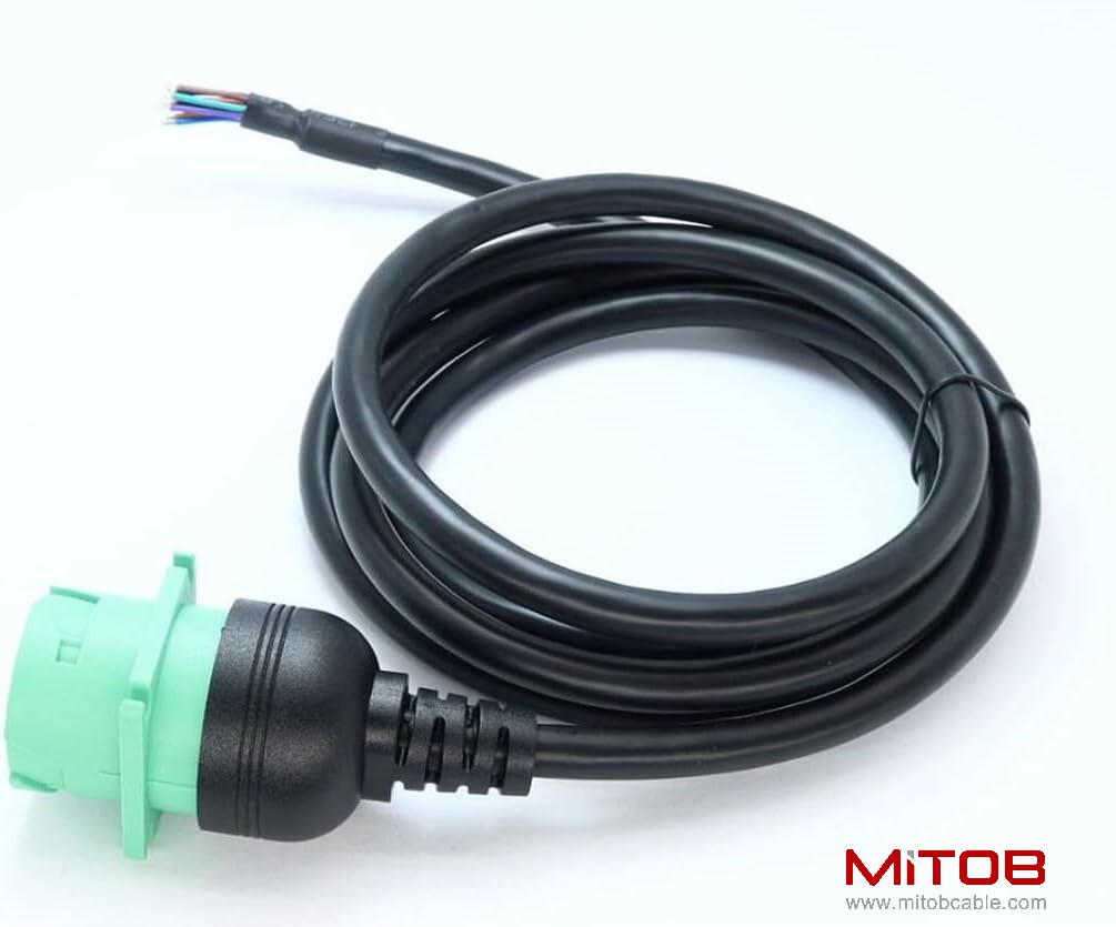 Green Type 2 J1939 Female to Open Pigtail 9pin Cable 6ft