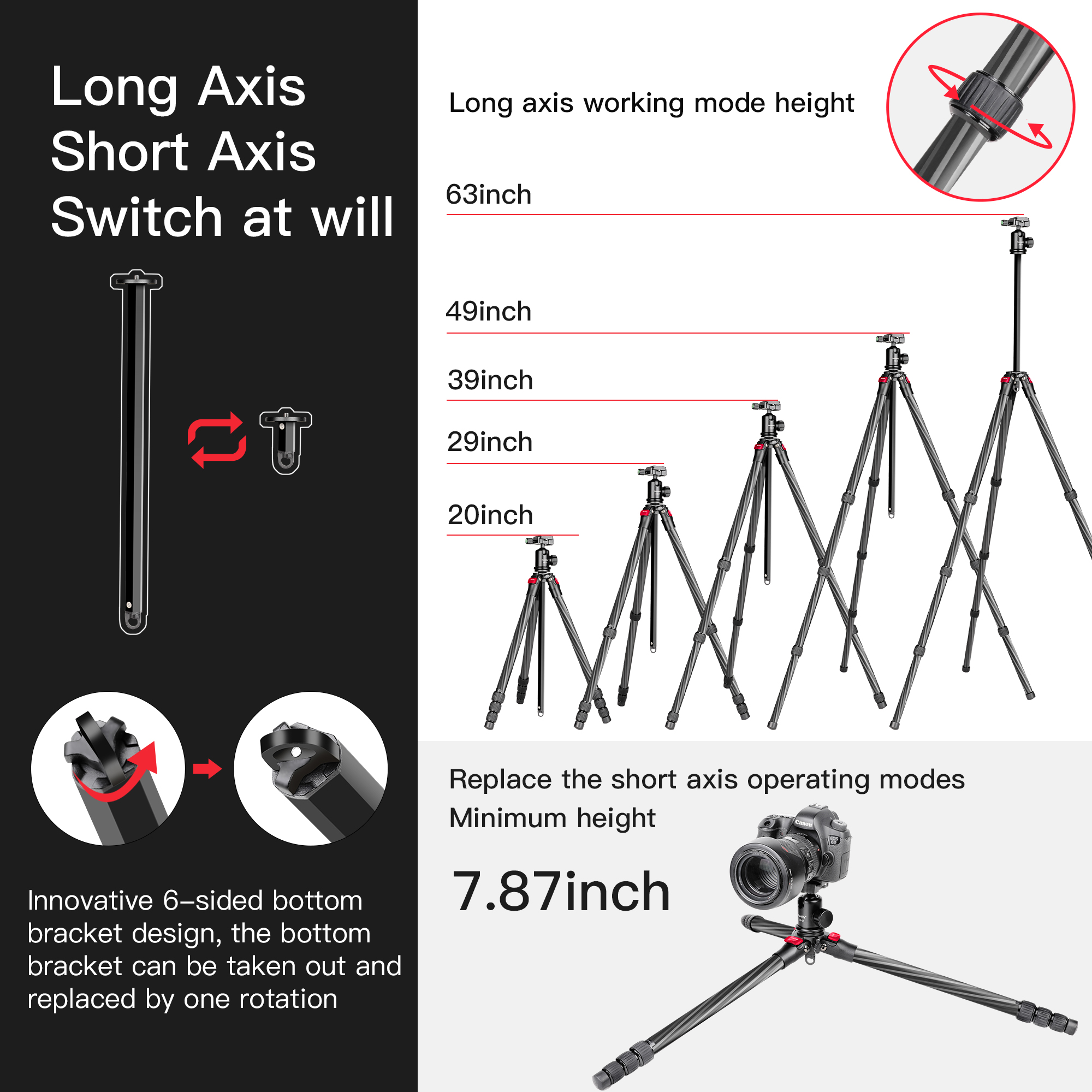 YS-254C Professional Dslr Camera Tripod Stand,Lightweight Travel Carbon Fiber Tripod