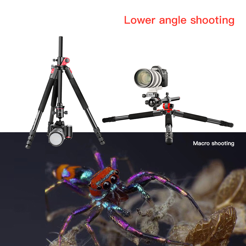 Manbily MPT-284 Aluminium tripod Multifunction Horizontal Center Column Camera Tripod with tripod ball head for DSLR