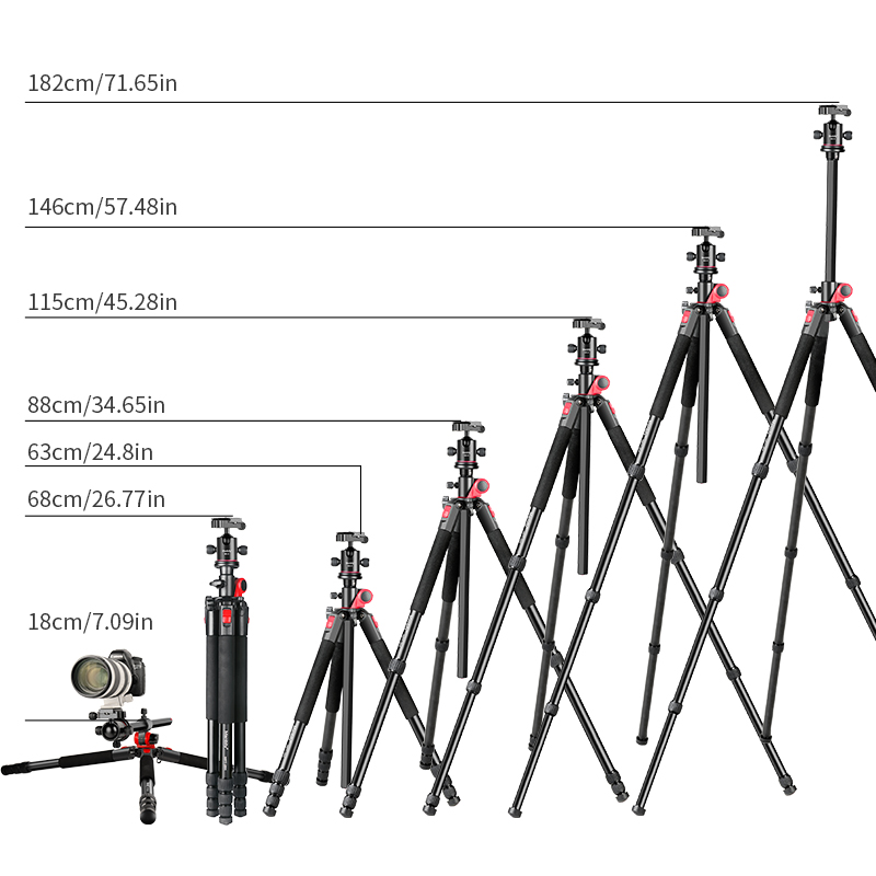 Manbily MPT-284 Aluminium tripod Multifunction Horizontal Center Column Camera Tripod with tripod ball head for DSLR