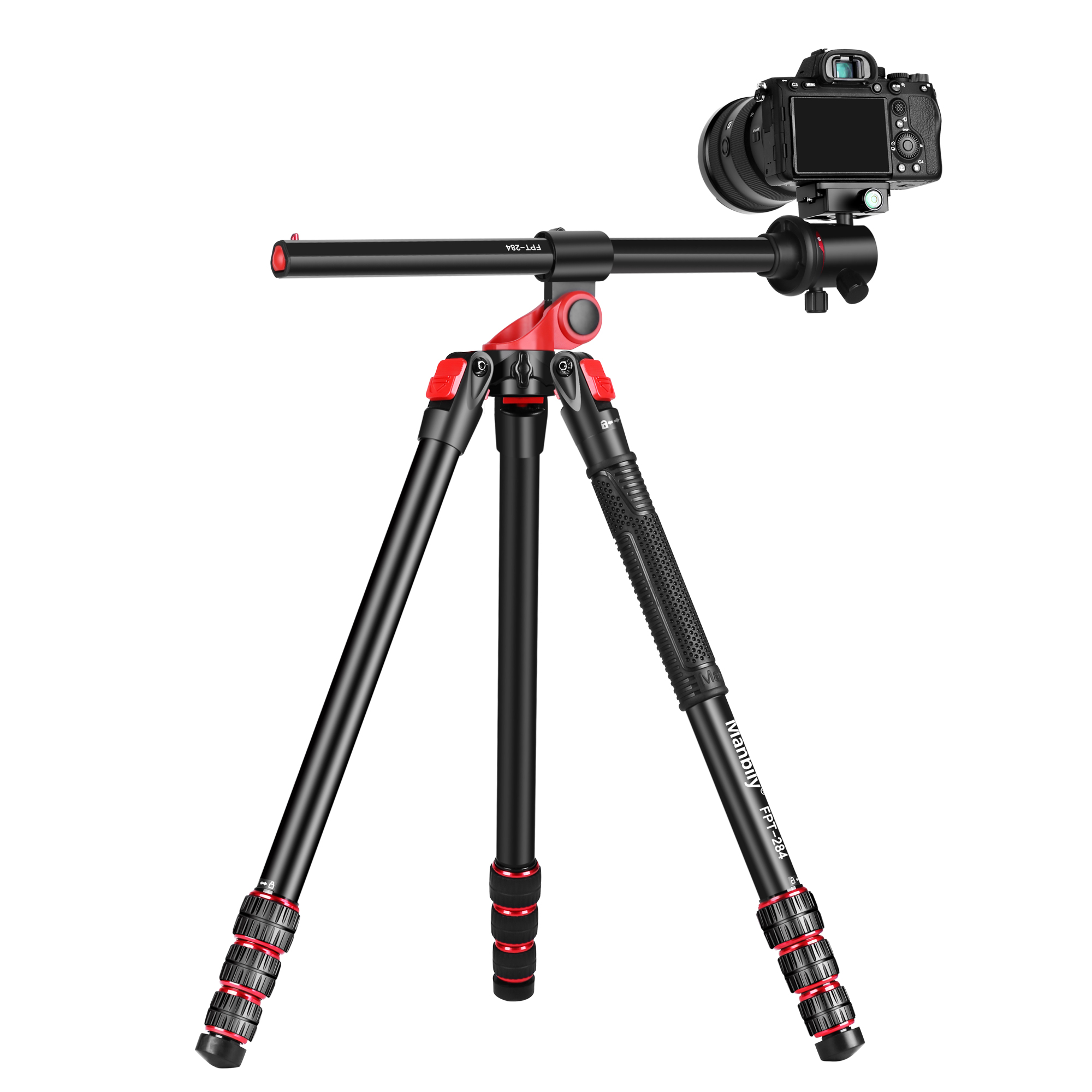 Manbily FPT-284 Aluminium tripod Horizontal Center Column Camera Tripod, with Ball Head Tripod Stand for DSLR