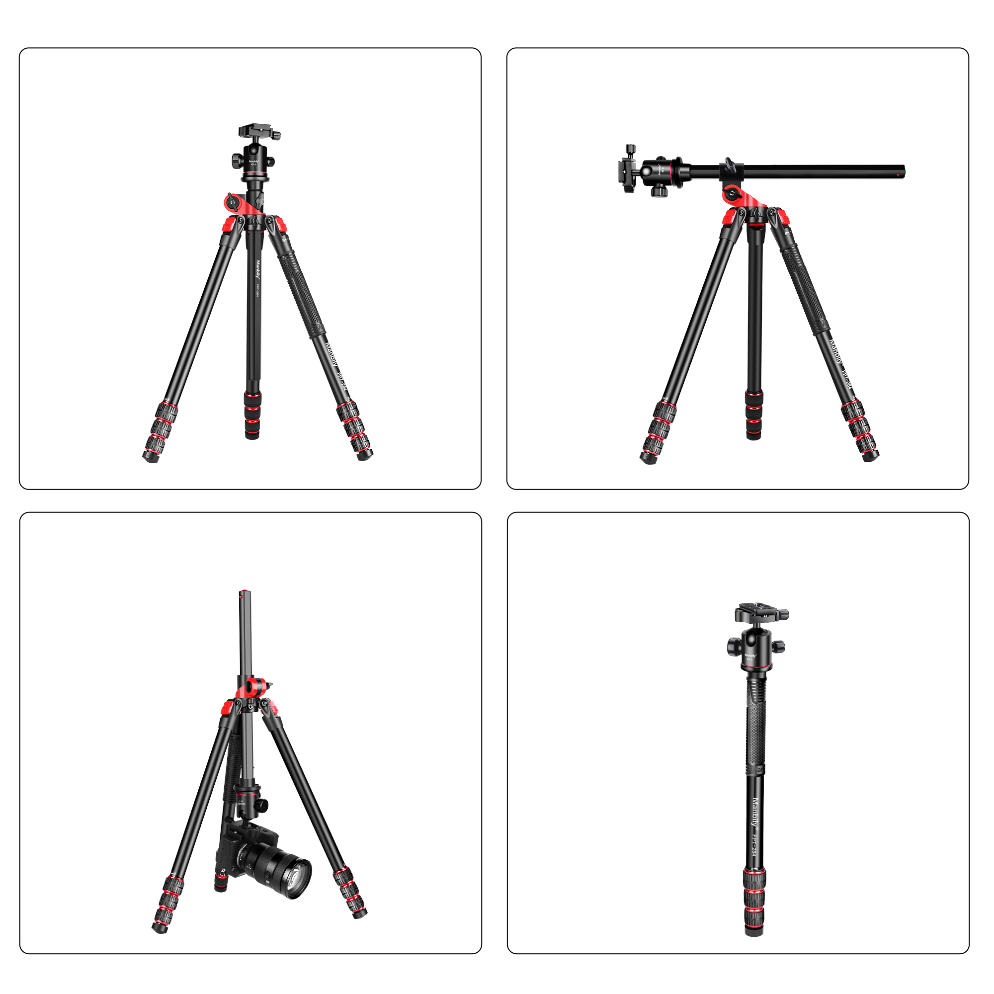 Manbily FPT-284 Aluminium tripod Horizontal Center Column Camera Tripod, with Ball Head Tripod Stand for DSLR