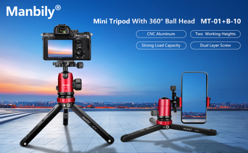 Manbily Mini Tripod with 360° Ball Head for DSLR Camera, Desktop Tabletop Stand Tripod with 1/4 and 3/8 Screw