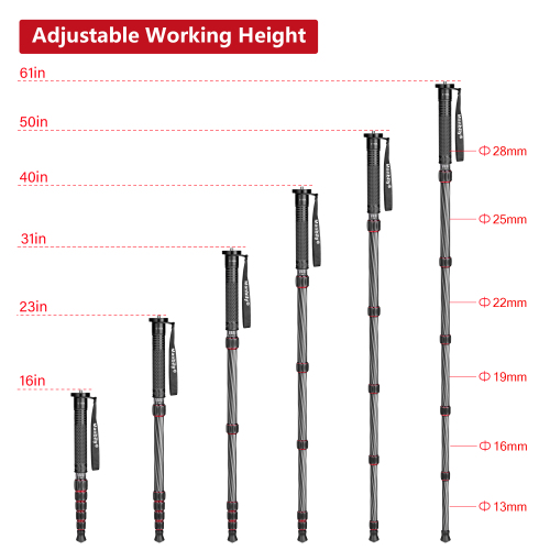 Manbily Camera Monopod Carbon Fiber Portable Compact Lightweight Travel Monopod with Carrying Bag Walking Stick Handle,for DSLR Canon Nikon Sony Video Camcorder,6 Sections up to 6