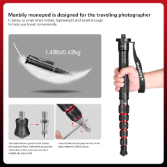 Manbily Camera Monopod Carbon Fiber Portable Compact Lightweight Travel Monopod with Carrying Bag Walking Stick Handle,for DSLR Canon Nikon Sony Video Camcorder,6 Sections up to 6