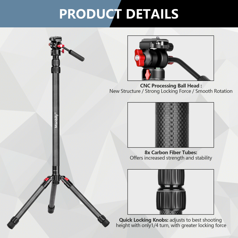 Professional video photo camera monopod stand with Fluid Video head