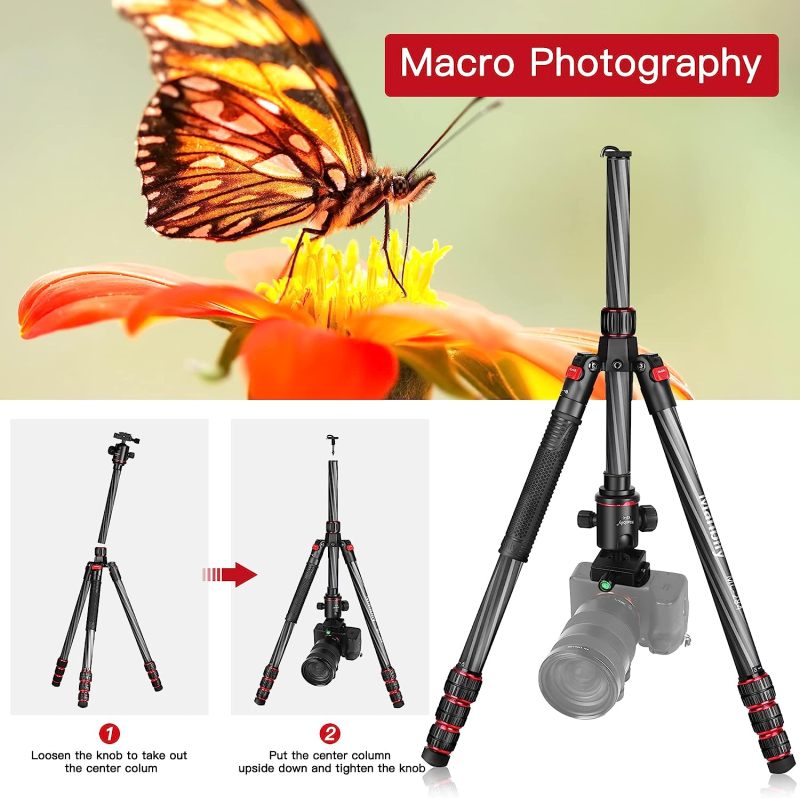 Carbon Fiber Tripod, Manbily 68 Inches Camera Tripod Stand with 360 Degree Ball Head,Heavy Duty Tripod with Quick Release Plate and Bag Compatible with Canon Nikon Sony Camcorder Phone