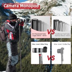 Manbily Camera Monopod, C-666L 32mm Tube Carbon Fiber Monopod with Walking Stick Handle, Portable Compact Lightweight Travel Monopod for DSLR Cameras Canon Sony Nikon