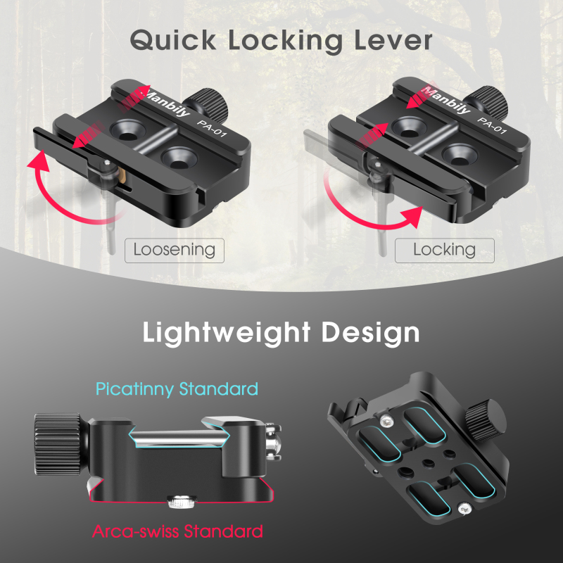 Manbily PA-01 Picatinny Rail Adapter Arca-Swiss Mount for Tripod Arca Compatible Lever-lock