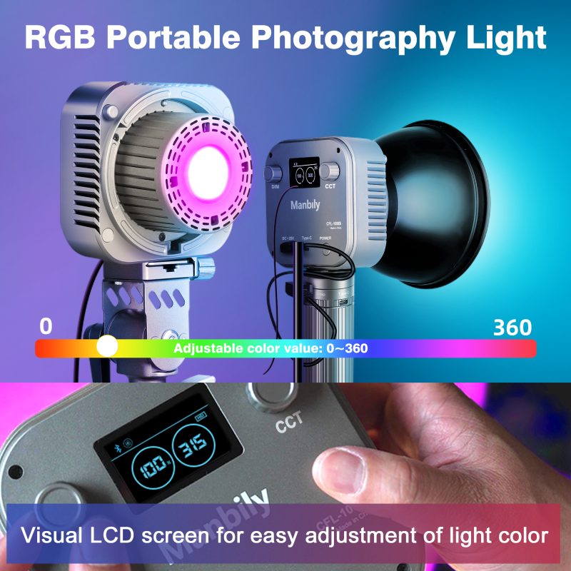 Manbily CFL-100C RGB full-color portable handheld live LED fill light constant 100W adjustable color temperature COB movie lamp