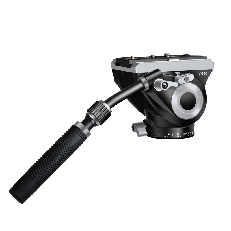 VH-90L Heavy Duty Video DSLR Camera Tripod Fluid Drag Pan Head with 1/4 and 3/8 inches Screws Sliding Plate ball head