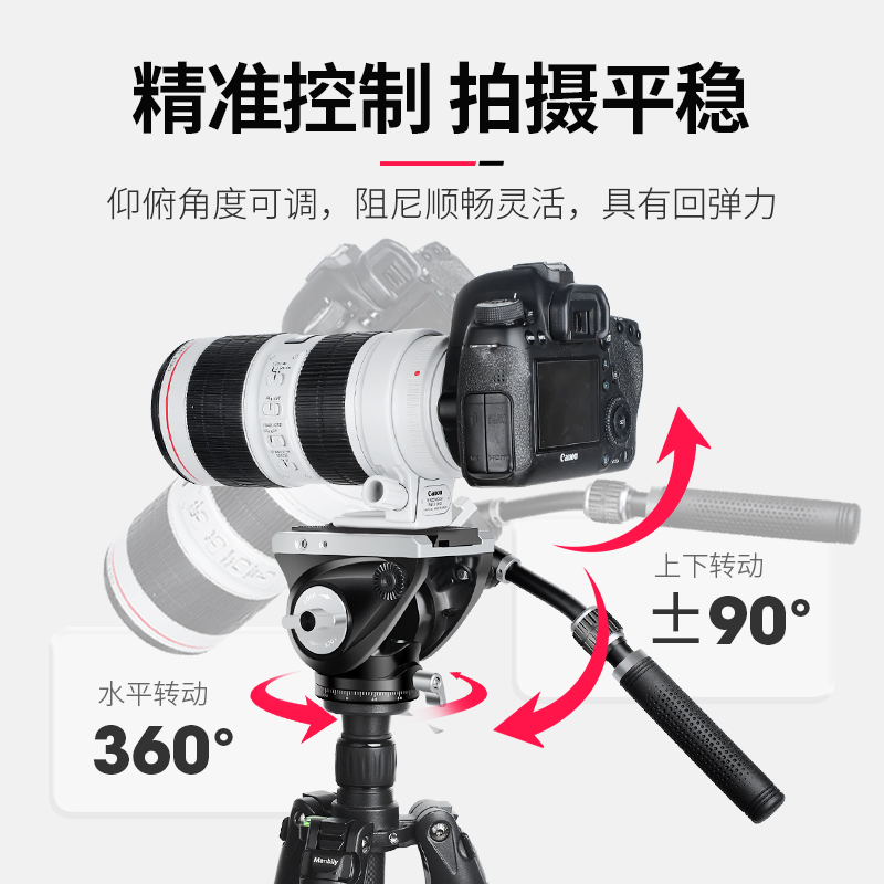 VH-90L Heavy Duty Video DSLR Camera Tripod Fluid Drag Pan Head with 1/4 and 3/8 inches Screws Sliding Plate ball head