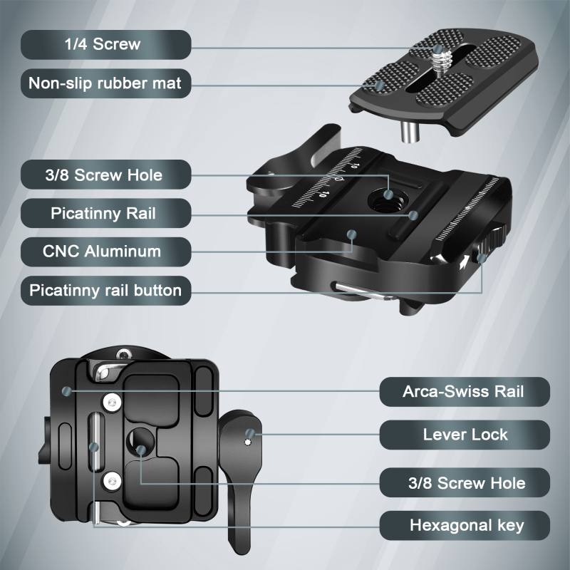 Manbily PA-03 Aluminum Shooting Rest Clamp Quick Release Plate Hunting Rest Stand Quick Release Arca Swiss Rail for Tripod