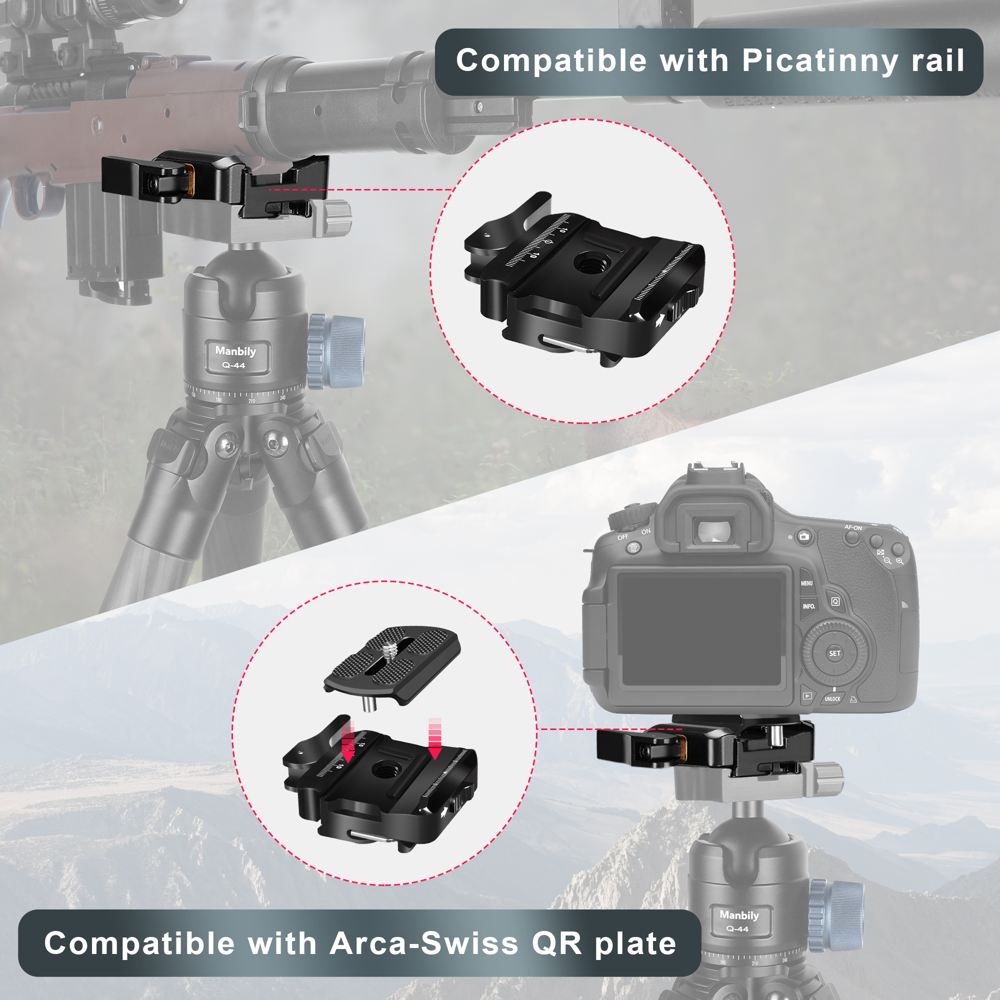 Manbily PA-03 Aluminum Shooting Rest Clamp Quick Release Plate Hunting Rest Stand Quick Release Arca Swiss Rail for Tripod