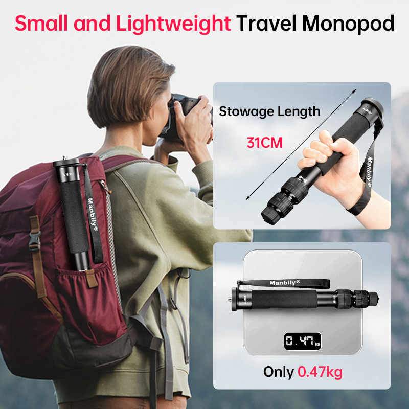 Manbily A-888 Aluminum Telescopic Monopod 3-in-1 Extendable Combination Pole Travel Mini Selfie Stick