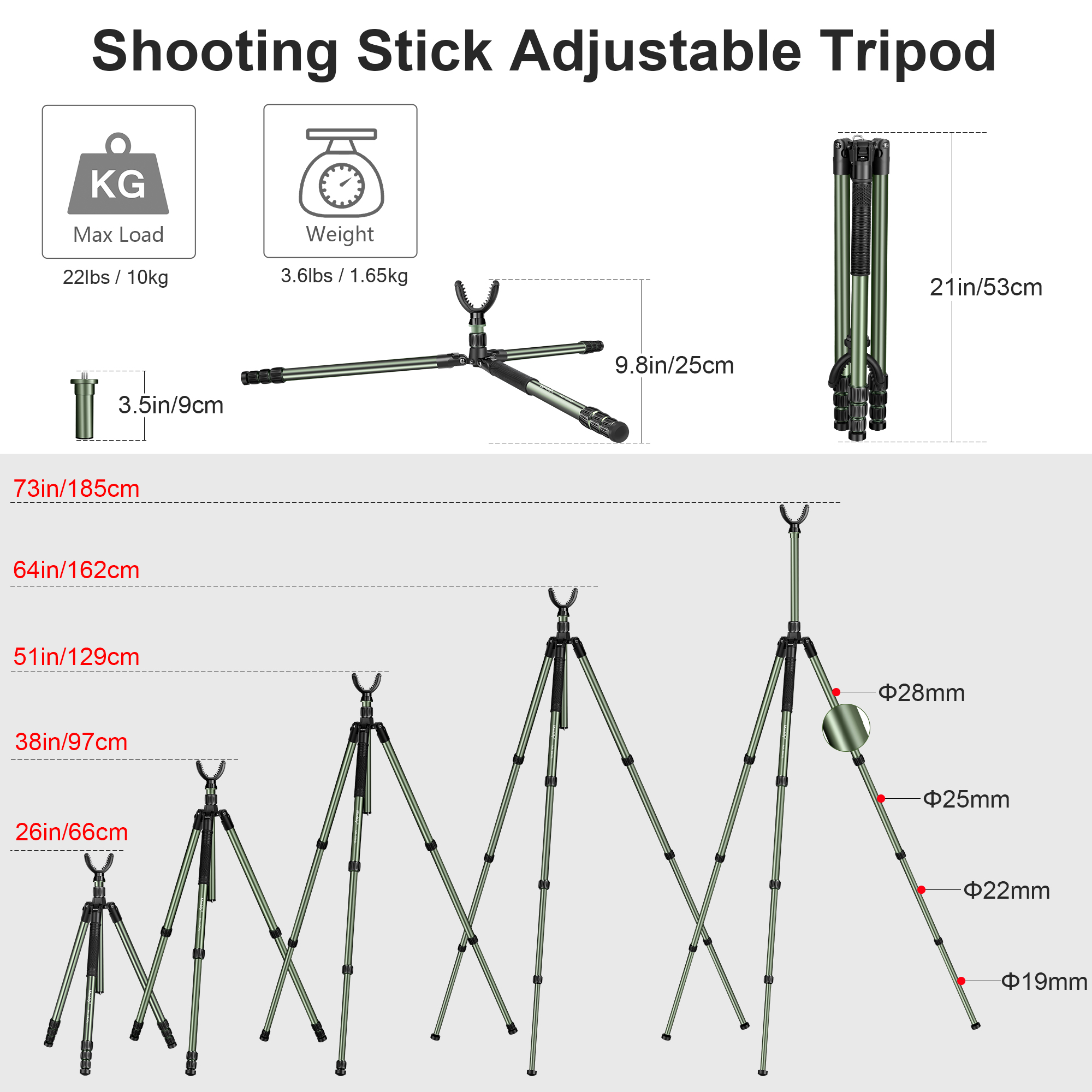 Manbily MA-284GL Adjustable Shooting Stick for Hunting Adjustable Height Stable Rest Shooting Hunting Tripod