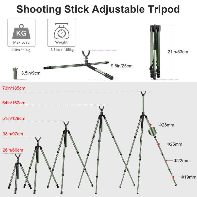 Manbily MA-284GL Adjustable Shooting Stick for Hunting Adjustable Height Stable Rest Shooting Hunting Tripod