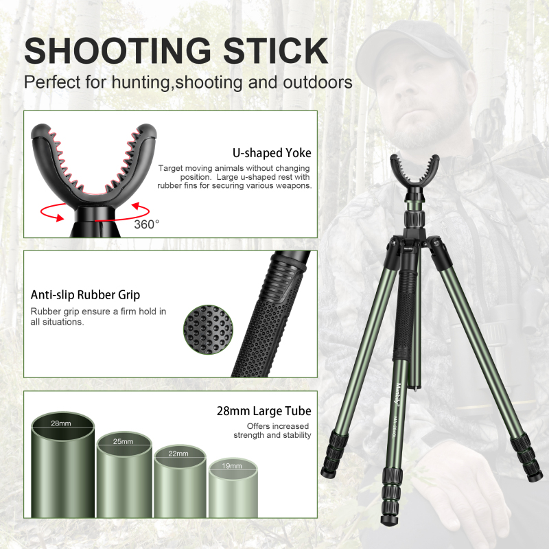 Manbily MA-284GL Adjustable Shooting Stick for Hunting Adjustable Height Stable Rest Shooting Hunting Tripod