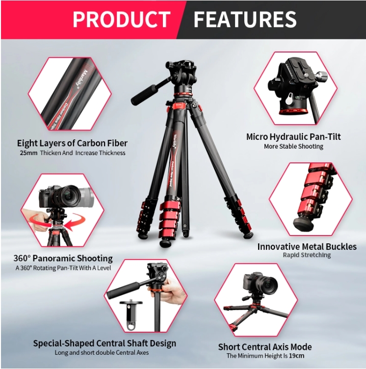 Manbily Camera Carbon Fiber Tripod P-10