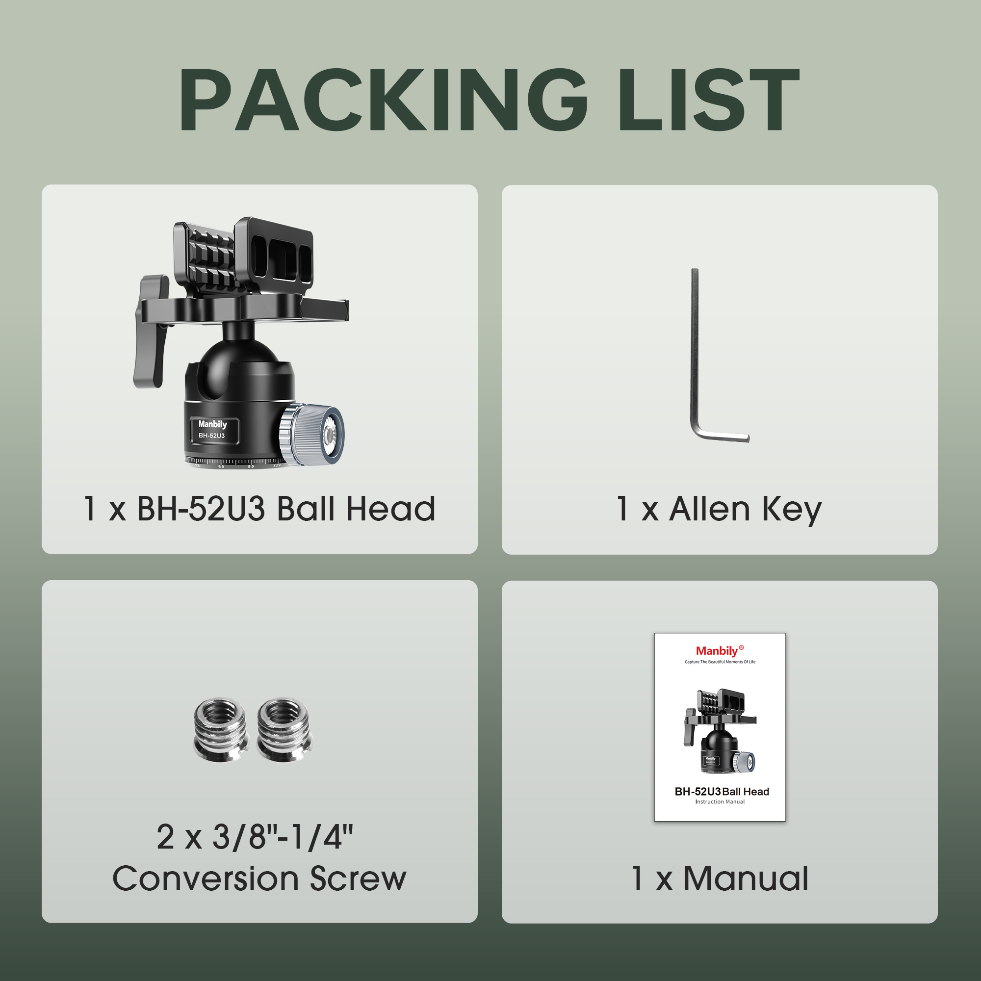 BH-52 U3 Manbily Heavy Duty Aluminum Gun Clamp 52MM Ball Head for Hunting Tripod Mount Shooting Stick Rest