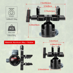 BH-52 U3 Manbily Heavy Duty Aluminum Gun Clamp 52MM Ball Head for Hunting Tripod Mount Shooting Stick Rest