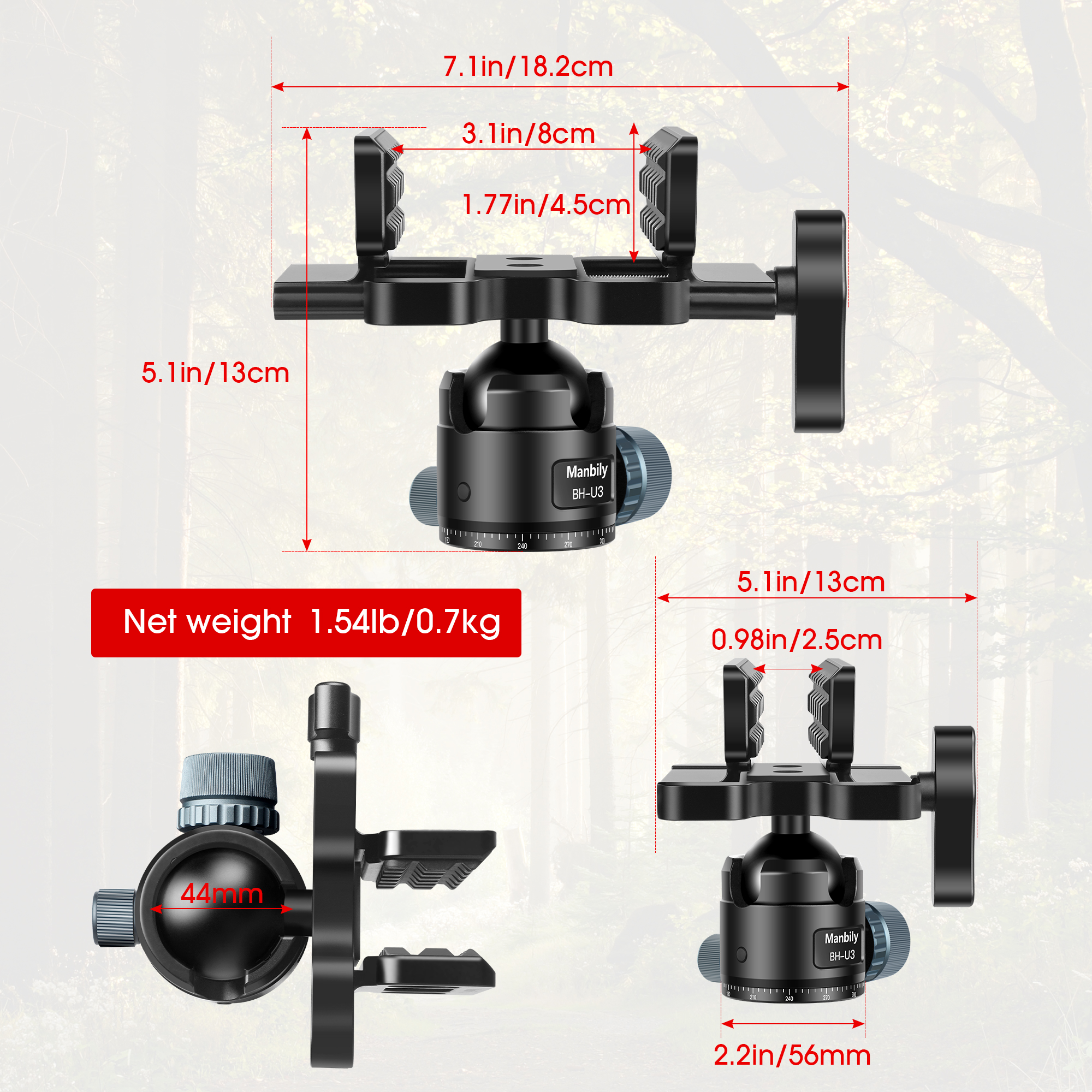 Manbily BH-U3 Professional Hunting Tripod Adapter Aluminum Alloy Quick Detach QD Mount for Outdoor Shooting
