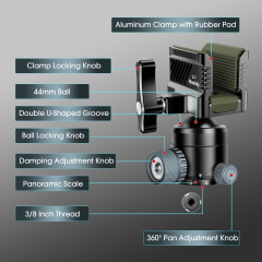 Manbily Professional Aluminum Gun Silicone Clamp Double Lock Ball Head for Hunting Tripod Mount Shooting Stick Rest BH-U7