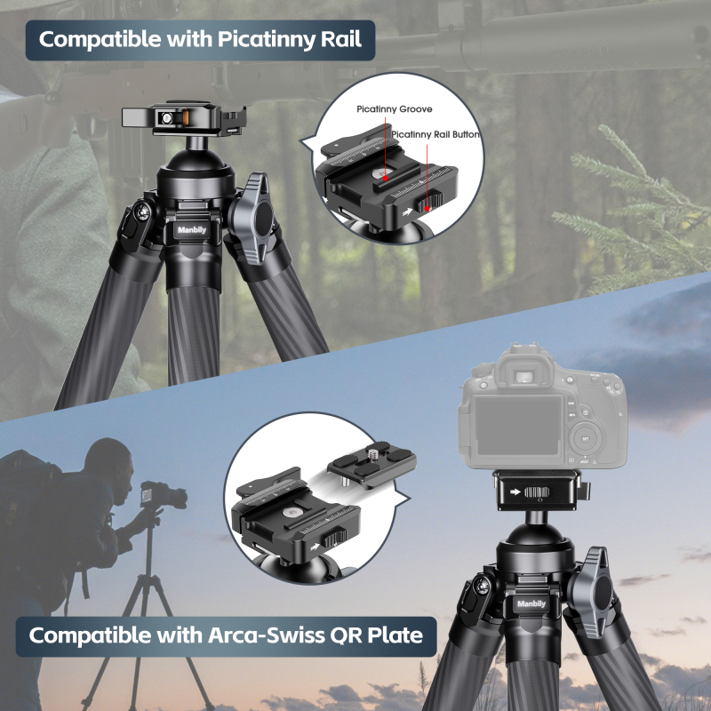 Manbily TS-364PA Shooting Tripod for Hunting Outdoor Shooting Carbon Fiber