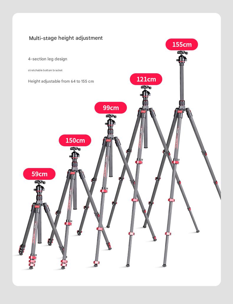 Manbily Camera Carbon fiber Travel Lightweight Tripod PH-20 with Ball Head, Quick Deploy Design with Metal Lever Locks