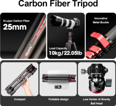 Manbily Camera Carbon fiber Travel Lightweight Tripod PH-20 with Ball Head, Quick Deploy Design with Metal Lever Locks