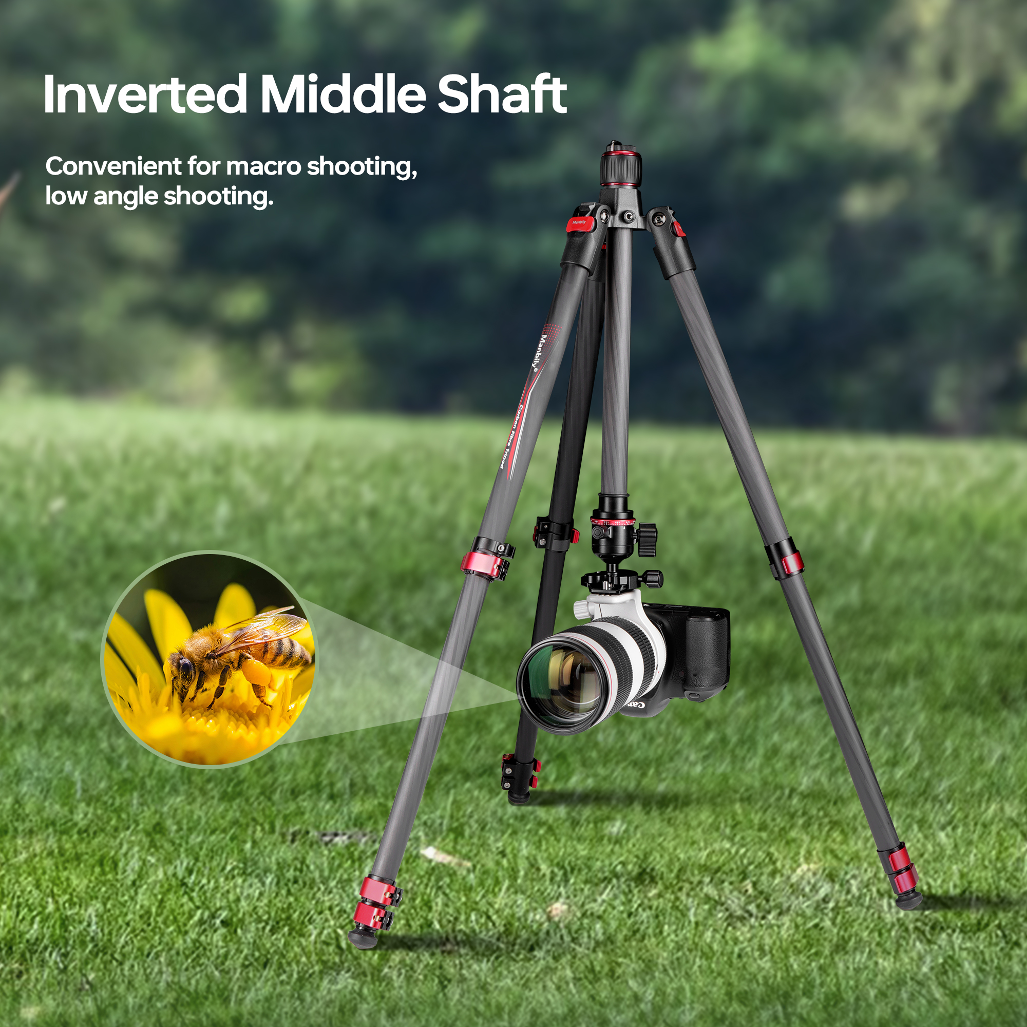 Manbily Camera Carbon fiber Travel Lightweight Tripod PH-20 with Ball Head, Quick Deploy Design with Metal Lever Locks