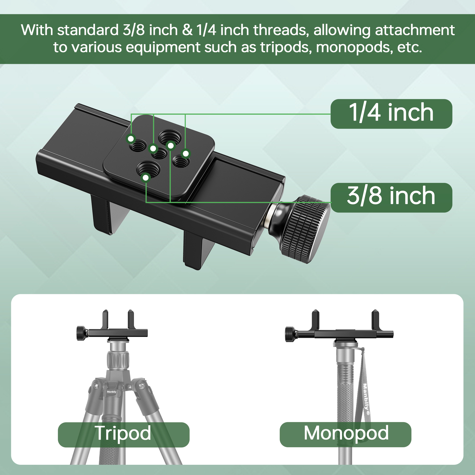 Manbily U-9 Tripod Clamp Adapter for Shooting Hunting Wild