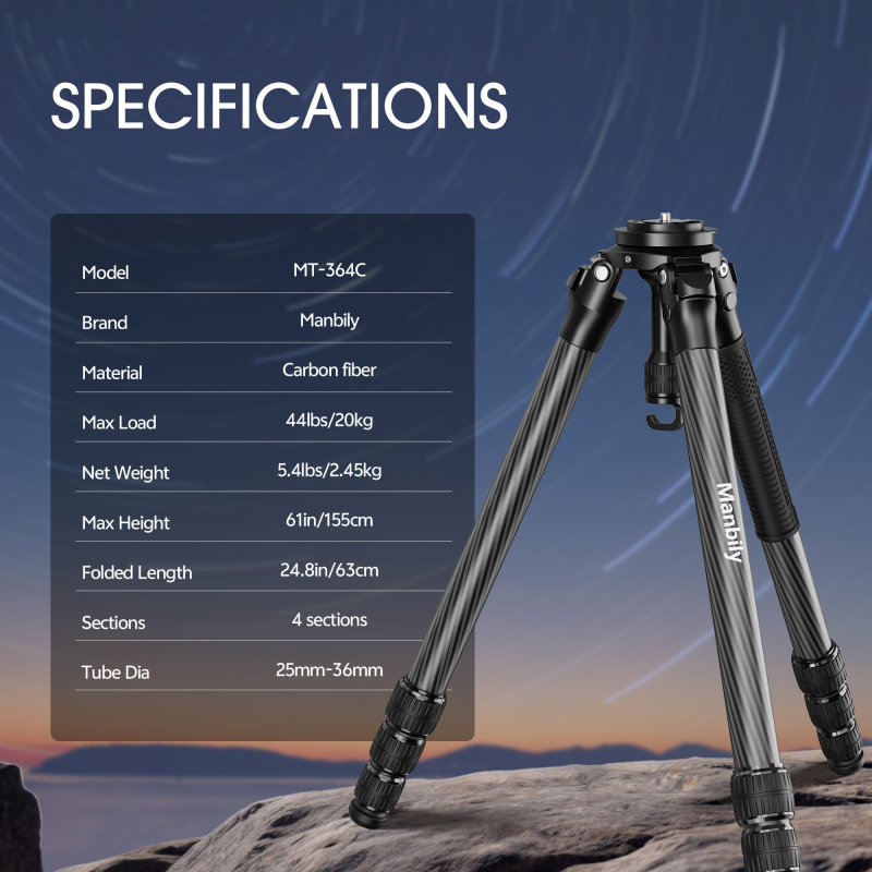 Manbily MT-364 Carbon Fiber Hunting Tripod Heavy Duty hunting outdoor tripod
