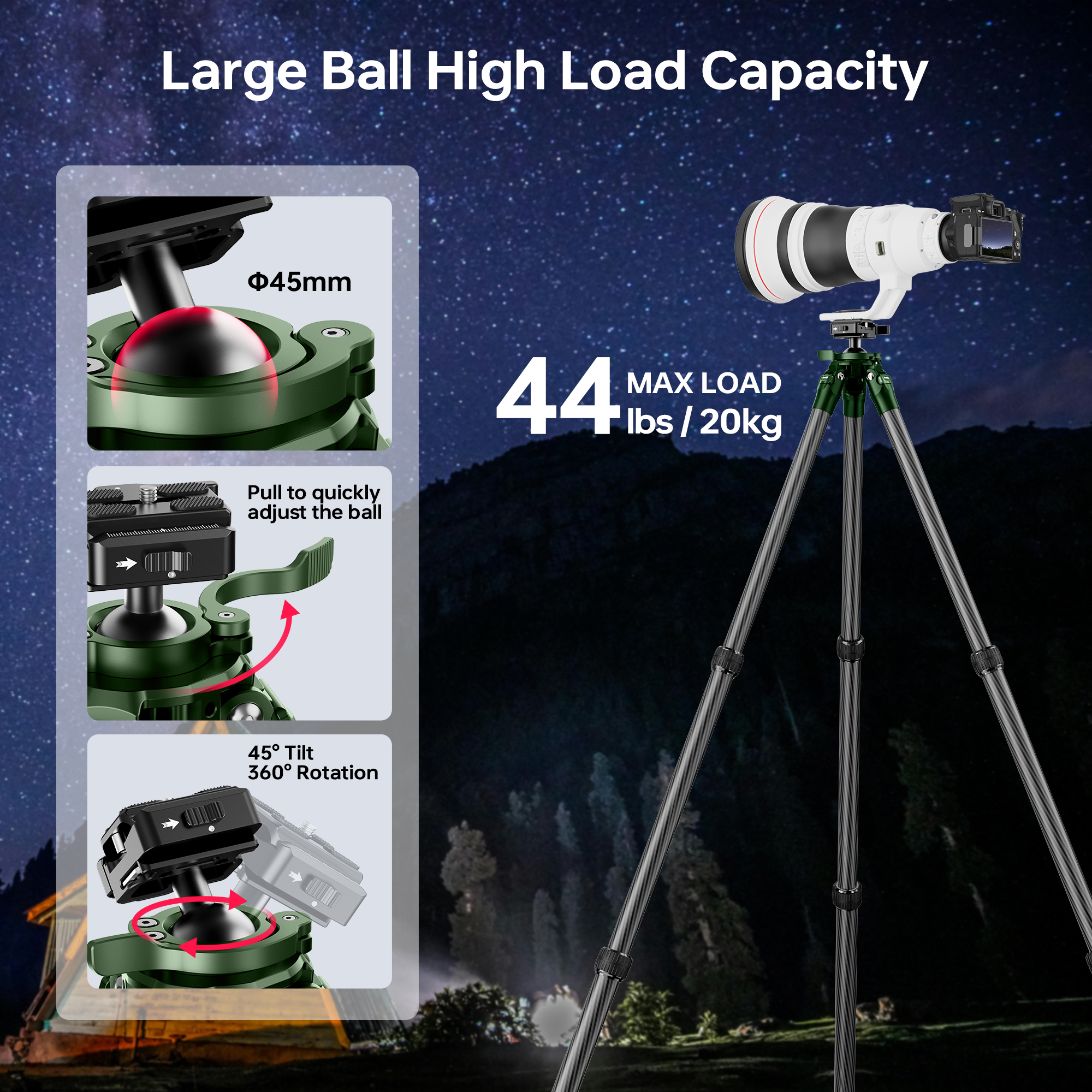 Manbily QM-2836 Shooting Tripod for Hunting Shooting Carbon Fiber High Tripod