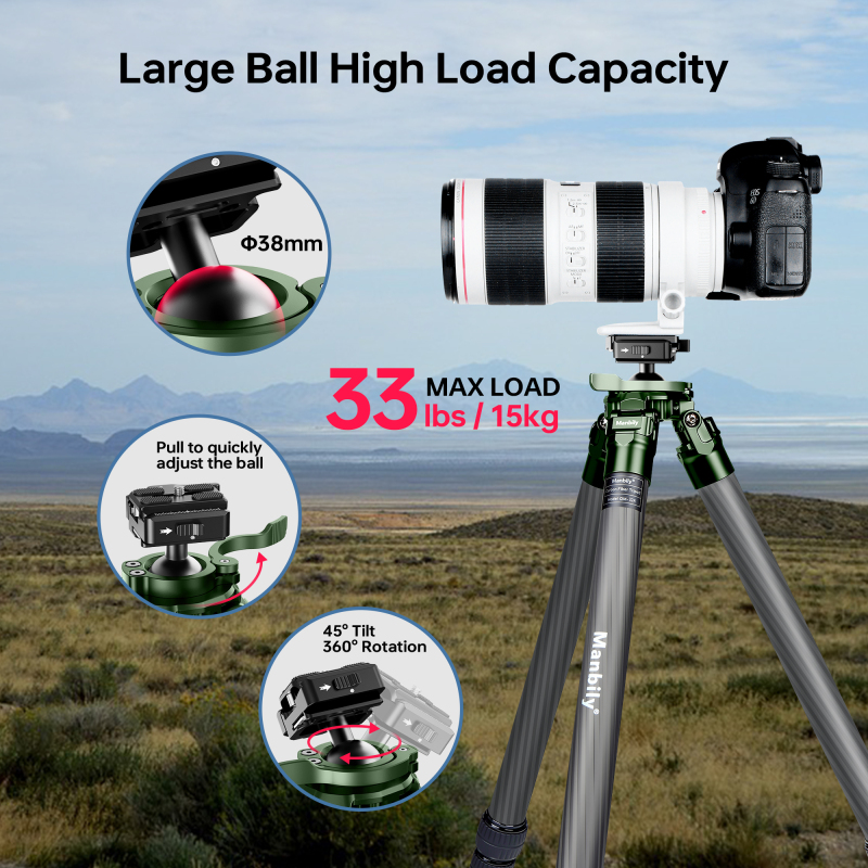 Manbily QM-324 Carbon Fiber Tripod professonal for hunting