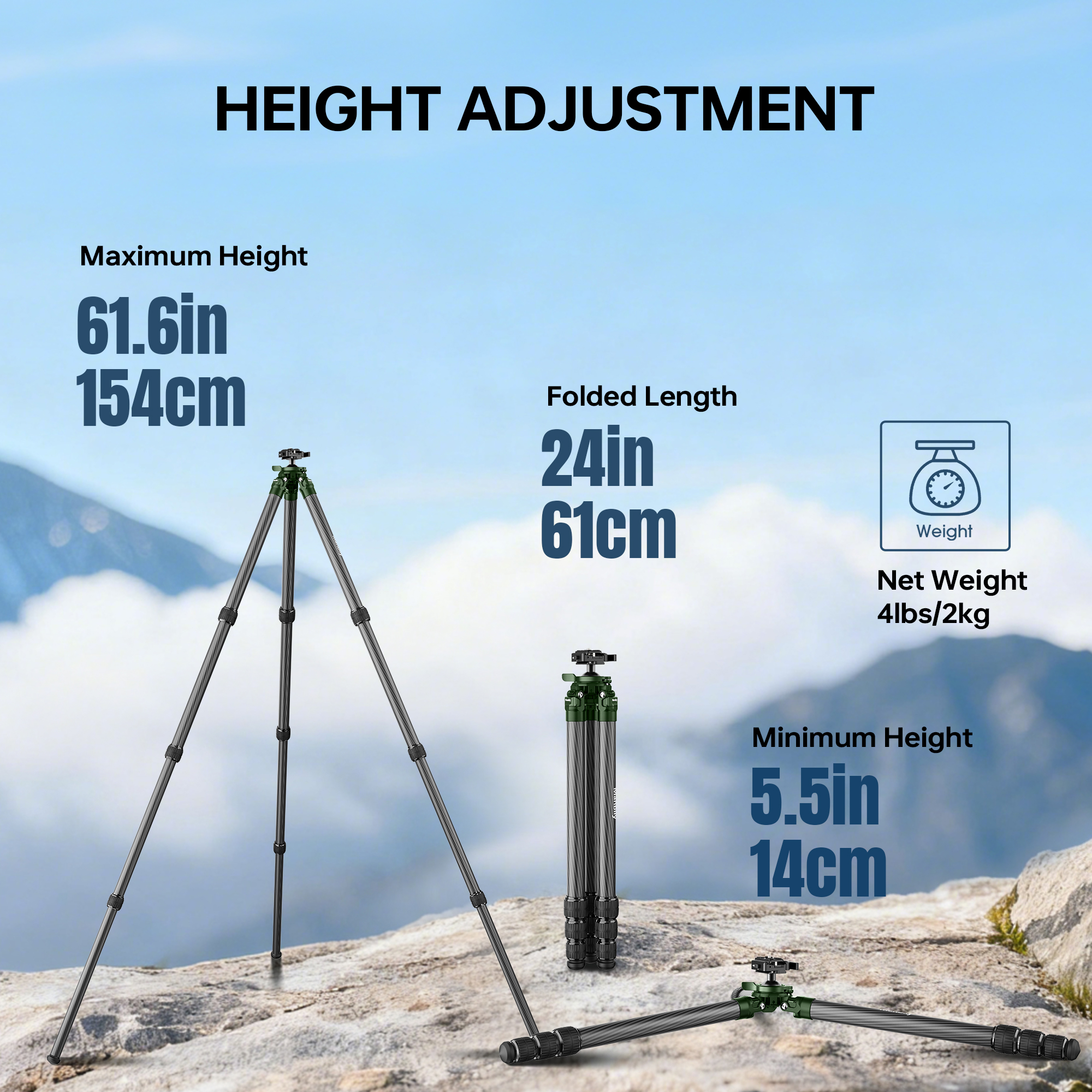 Manbily QM-364 Carbon Fiber Tripod professonal for hunting