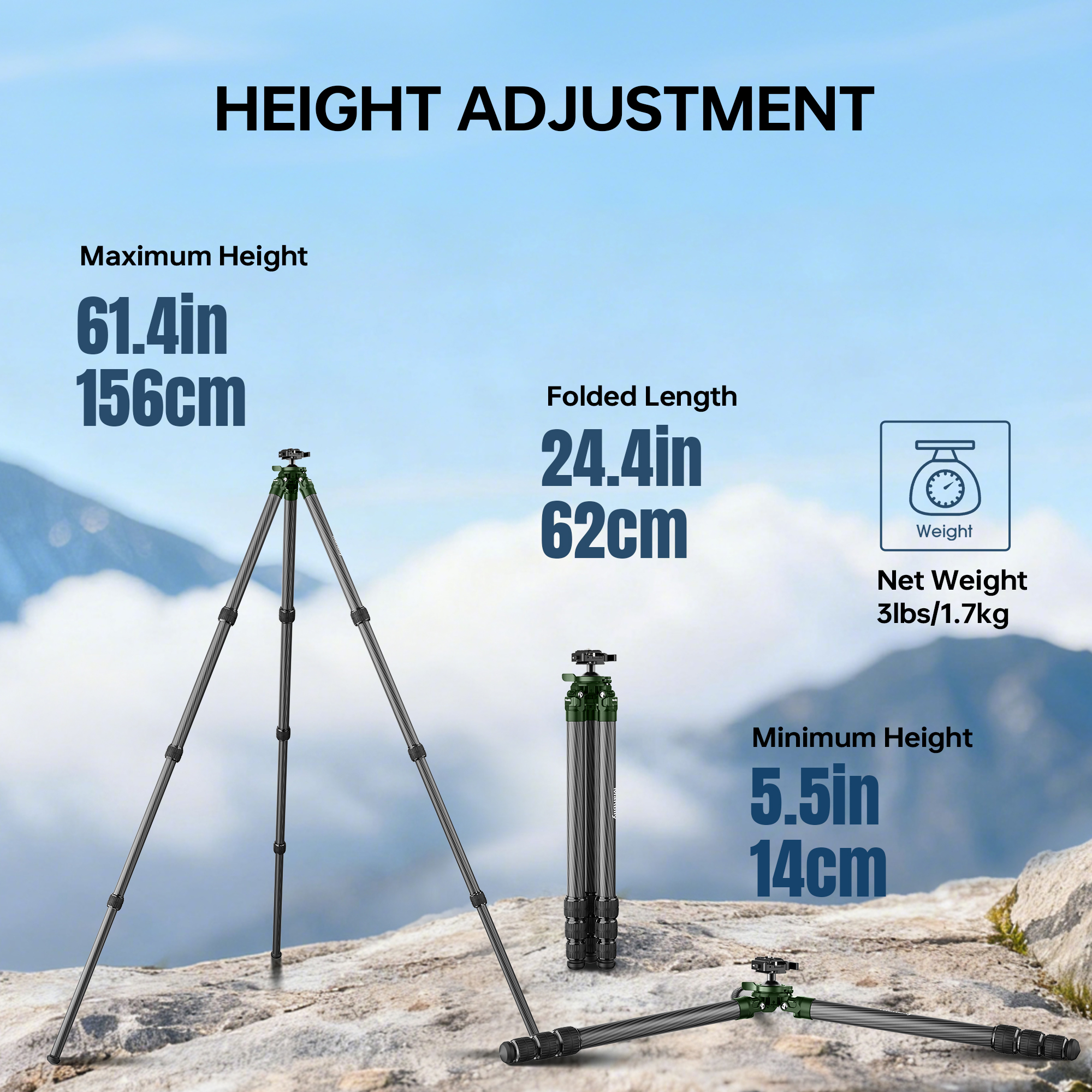 Manbily QM-324 Carbon Fiber Tripod professonal for hunting