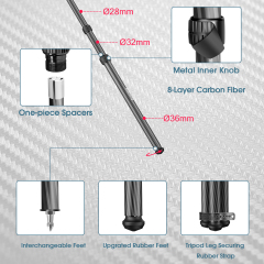 Manbily WZ-2836 Carbon Fiber Hunting Tripod Ball Head and