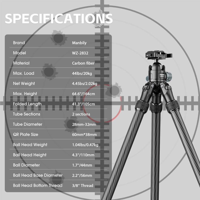 Manbily WZ2832 Shooting Tripod for Hunting Shooting Carbon Fiber