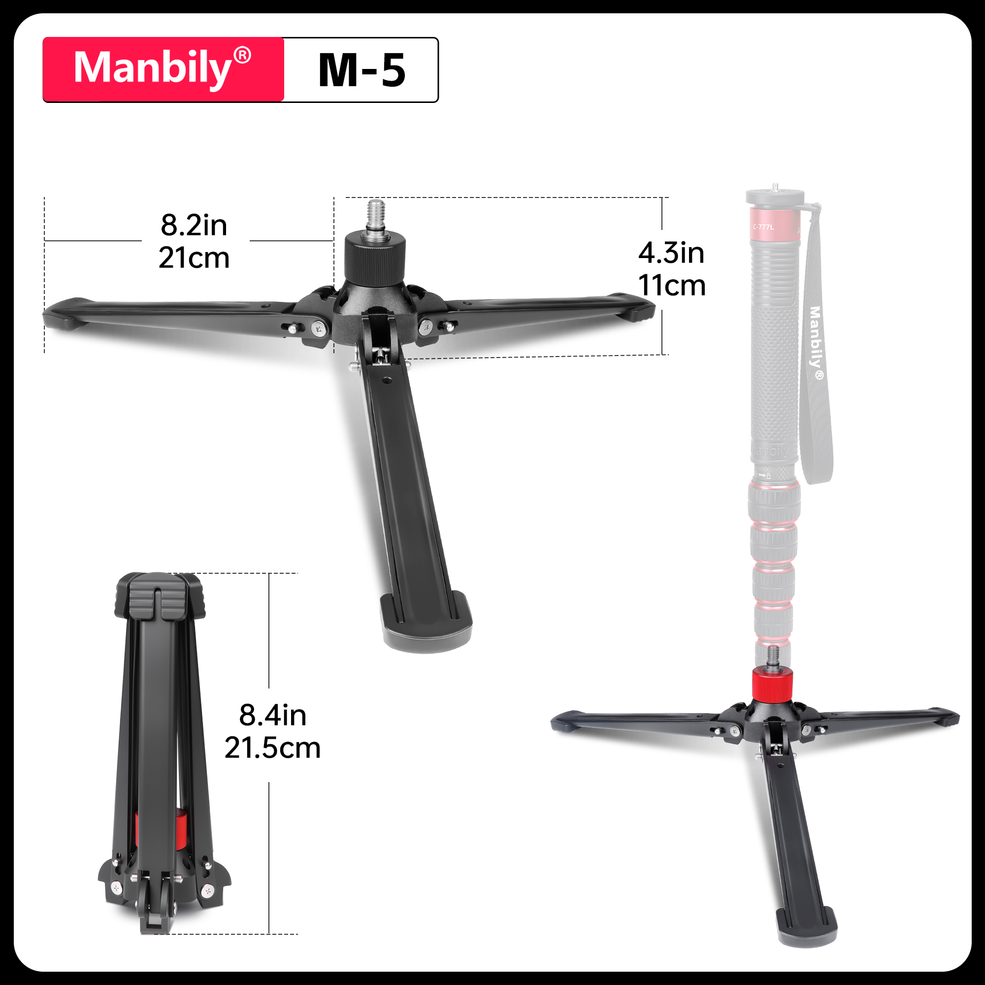 Manbily M-5 Base Stand for Monopod 3/8'' Thread Wildlife